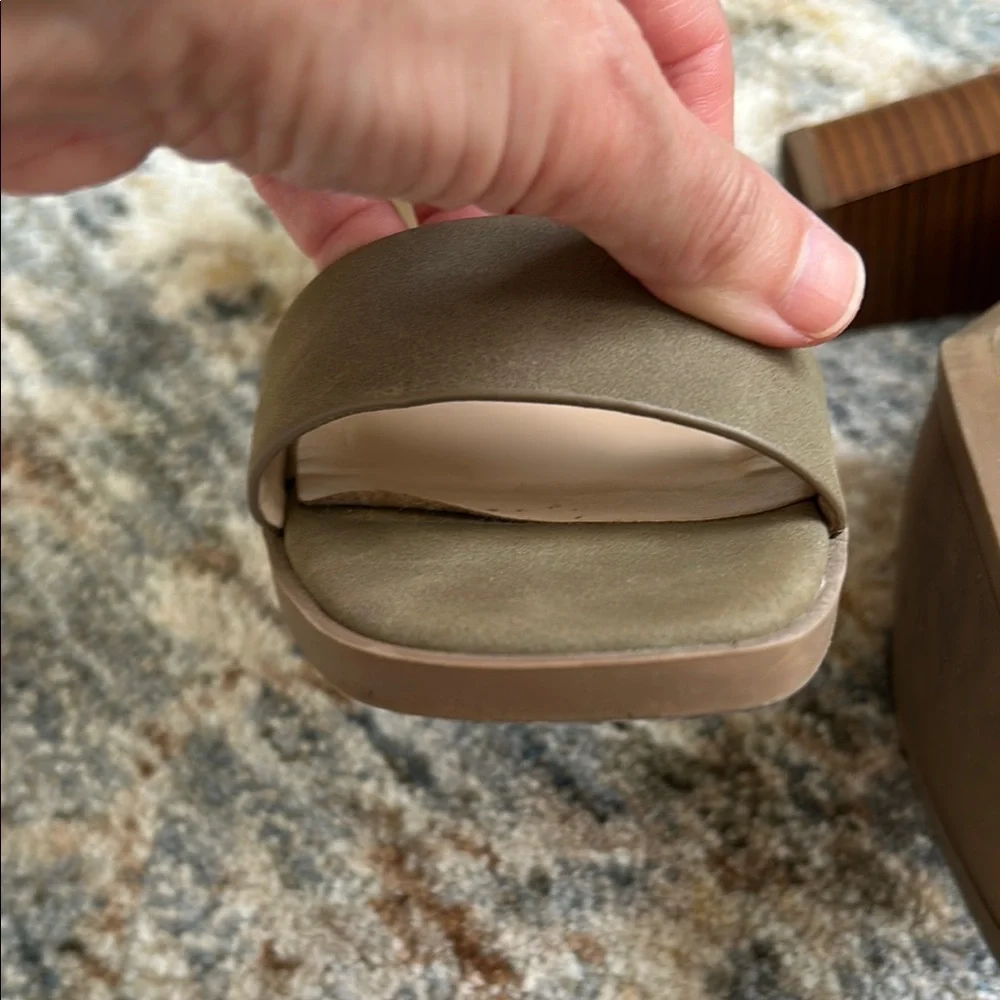 Soda Green and Brown Heels with Block Design